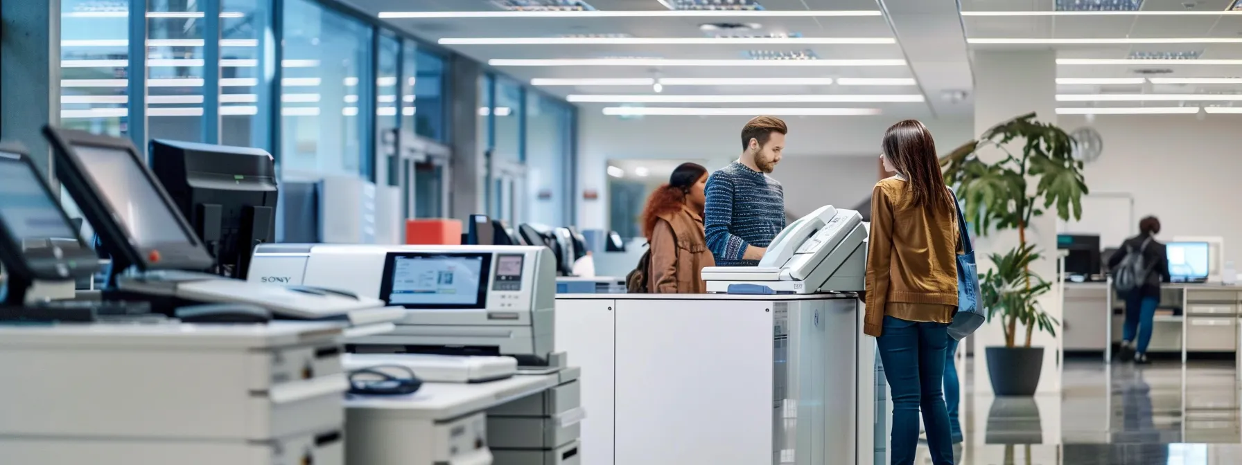 The Long-Term Advantages of Copier Leasing Uncovered 14 a sleek, modern office space showcases a high-tech copier in use, with focused professionals collaborating around it, highlighting the efficiency and strategic advantage of copier leasing for sustained business growth.