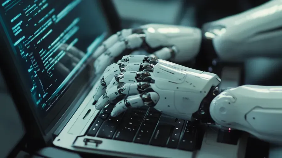 AI-Powered Customer Support: How Artificial Intelligence is Transforming the Customer Experience 9 robot typing on laptop