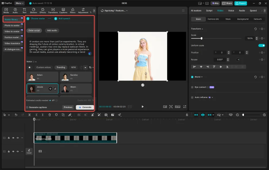 CapCut AI Avatar Script and Generation