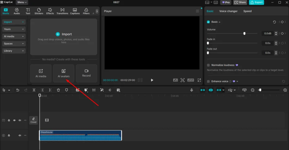 CapCut AI Avatars Menu