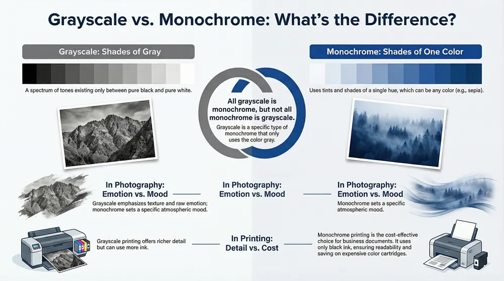 Grayscale vs Monochrome Printing and Photography