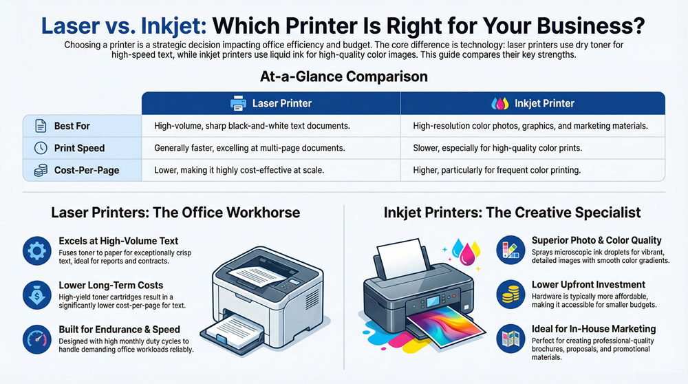 Infographic about The Difference Between Laser and Ink Printers for Business
