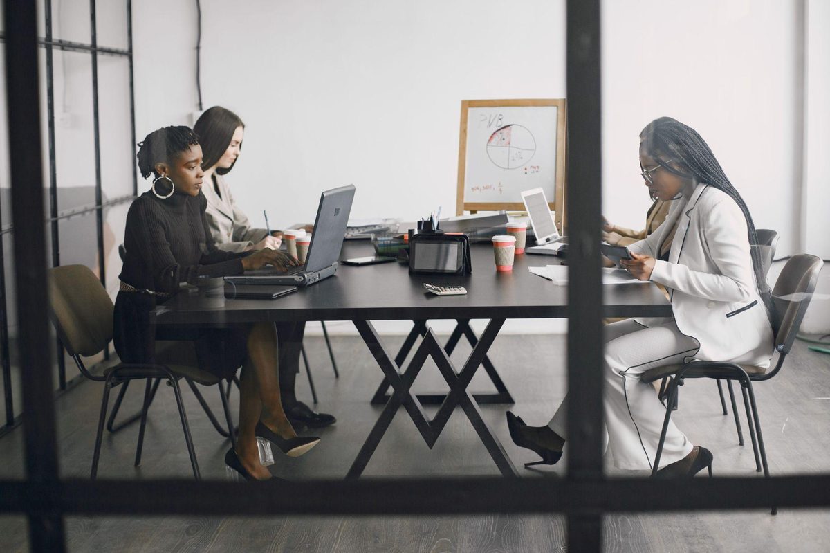 Modern team collaborating with learning technology