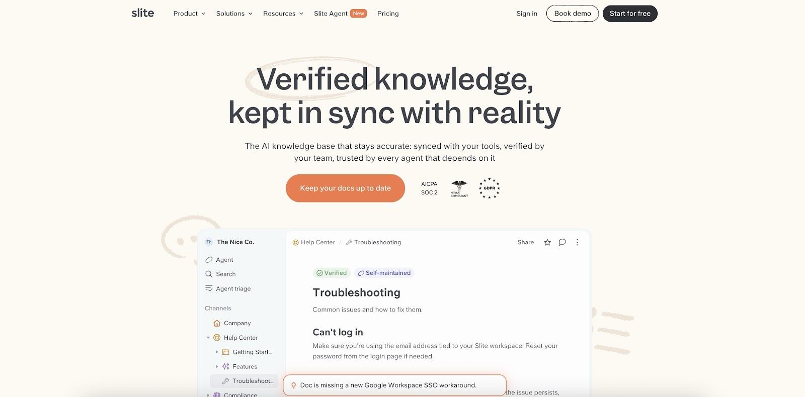 AI knowledge base search flagging a document that has drifted from reality