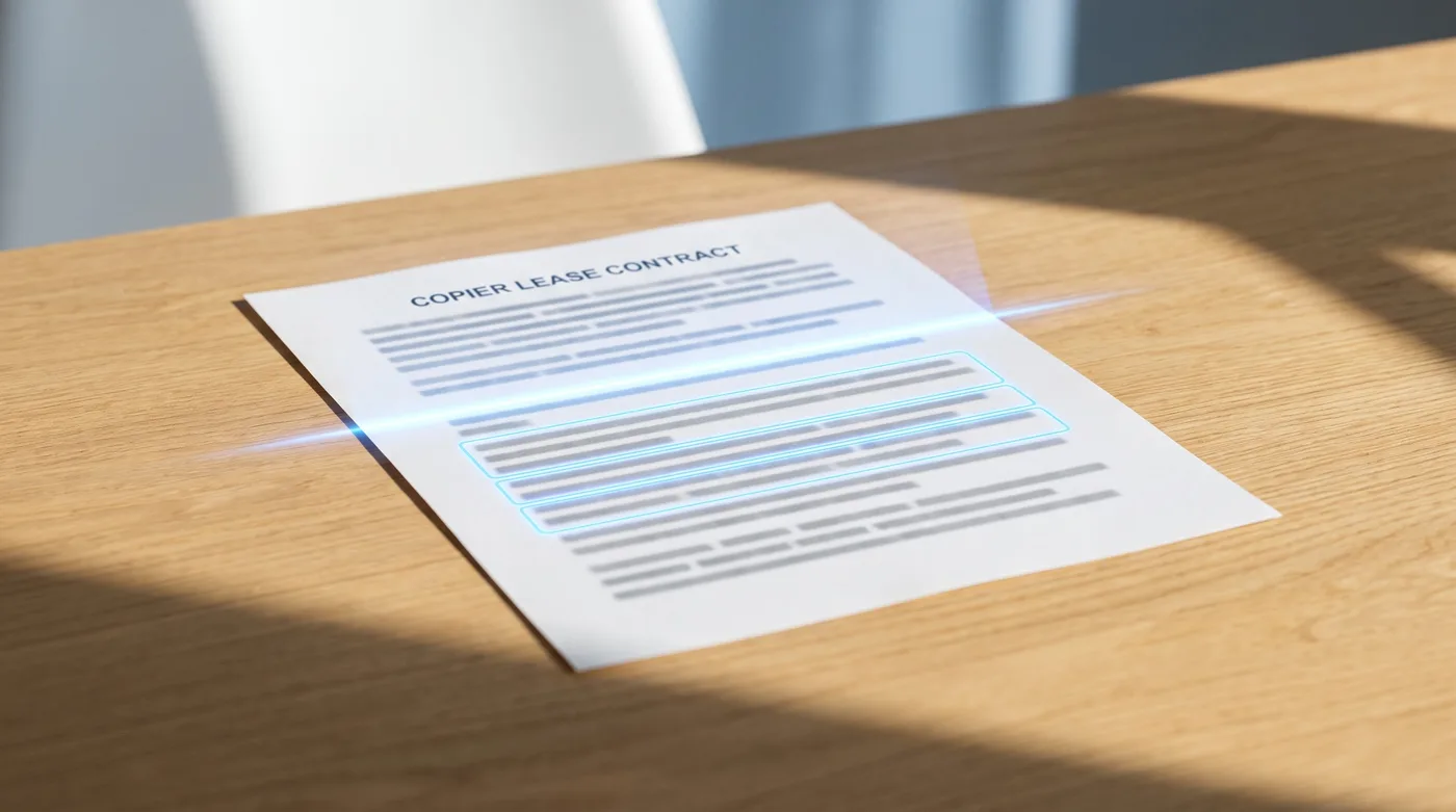 AI highlighting the key numbers on a copier lease