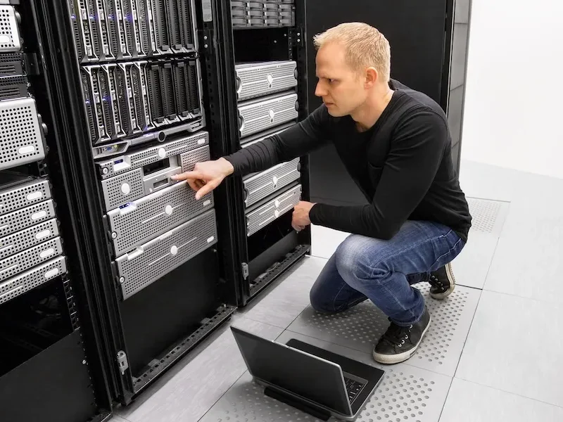 consultant-working-laptop-datacenter consultant-working-laptop-datacenter