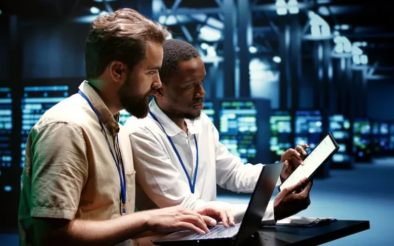 coworkers-running-data-center-tests