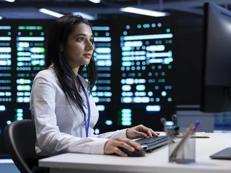 woman-doing-data-center-checkup woman-doing-data-center-checkup